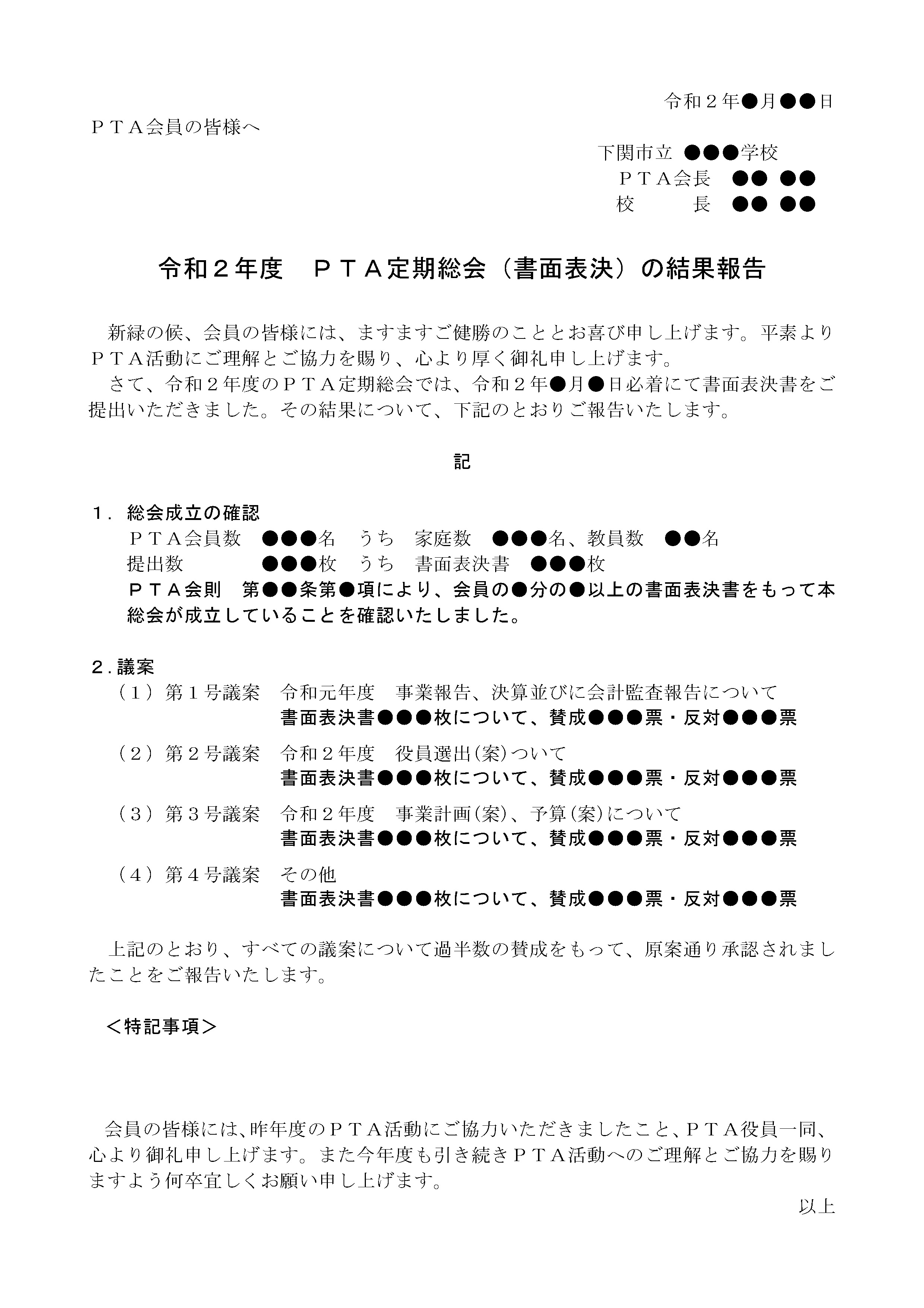 書面表決結果報告